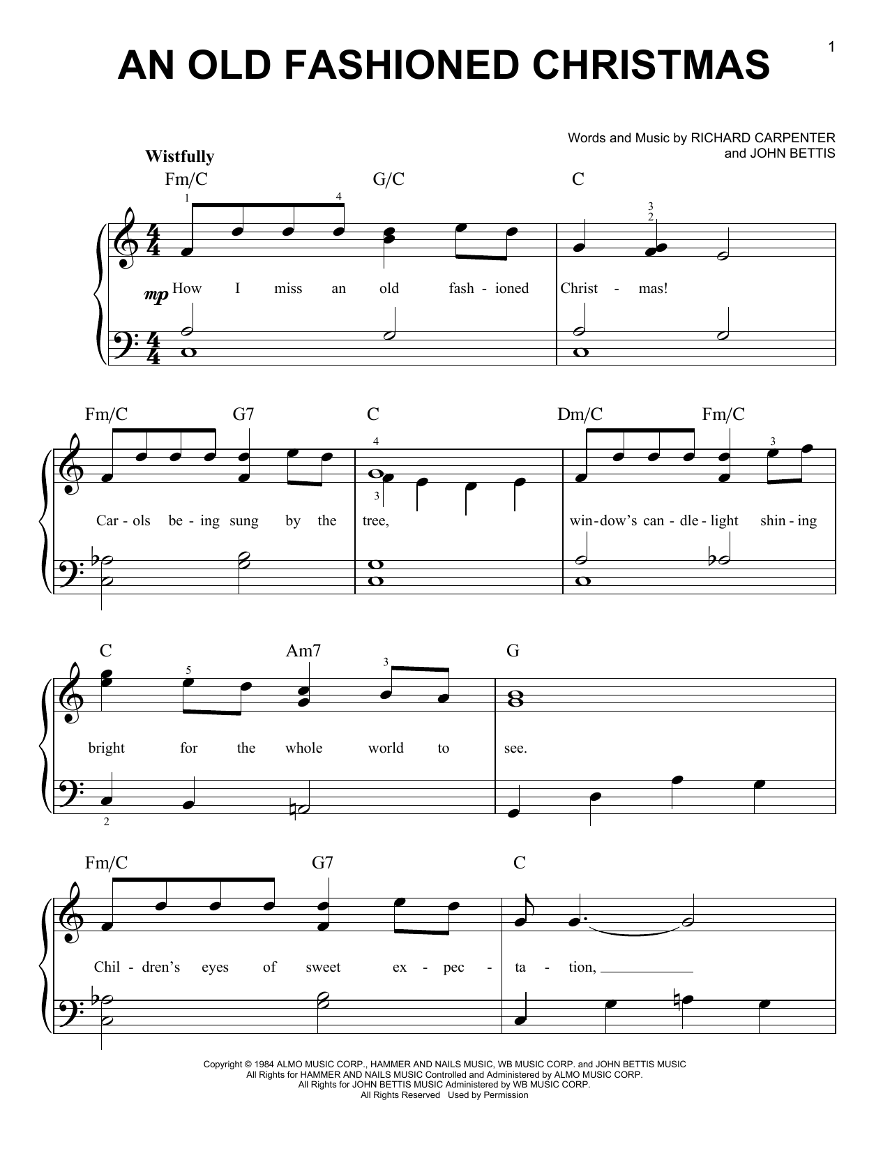 Download Carpenters An Old Fashioned Christmas Sheet Music