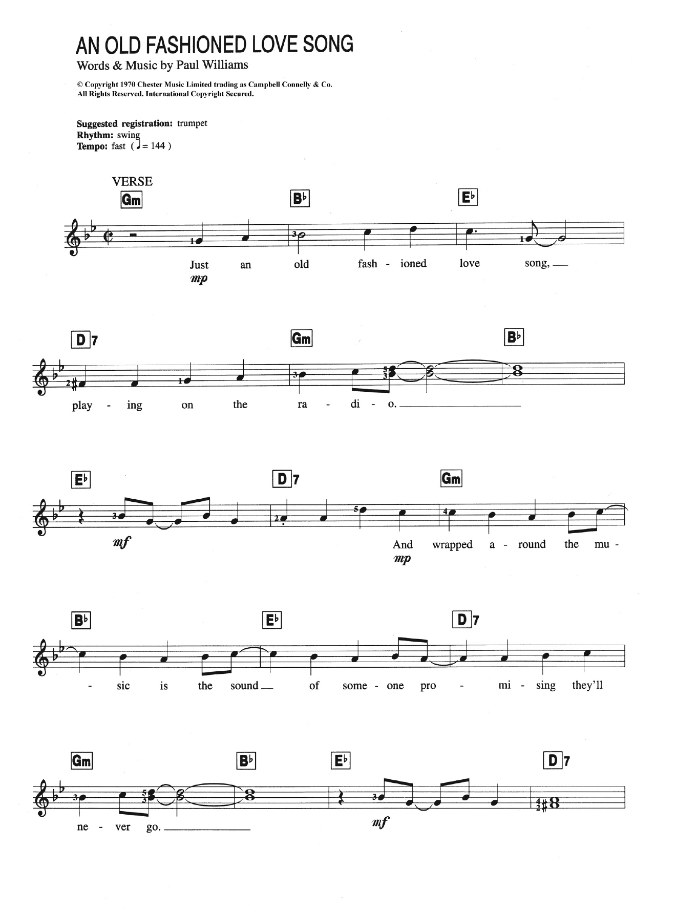 Download Carpenters An Old Fashioned Love Song Sheet Music