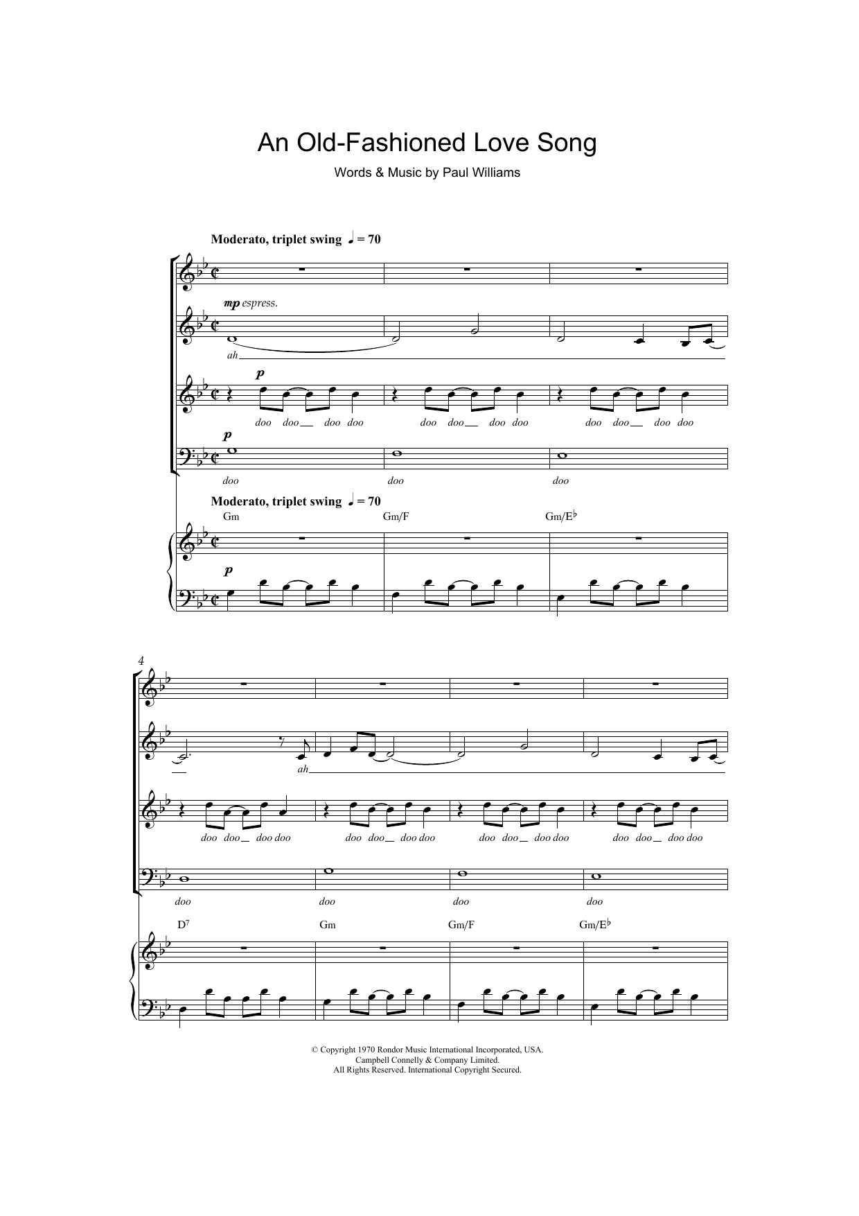 Download Paul Williams An Old Fashioned Love Song Sheet Music