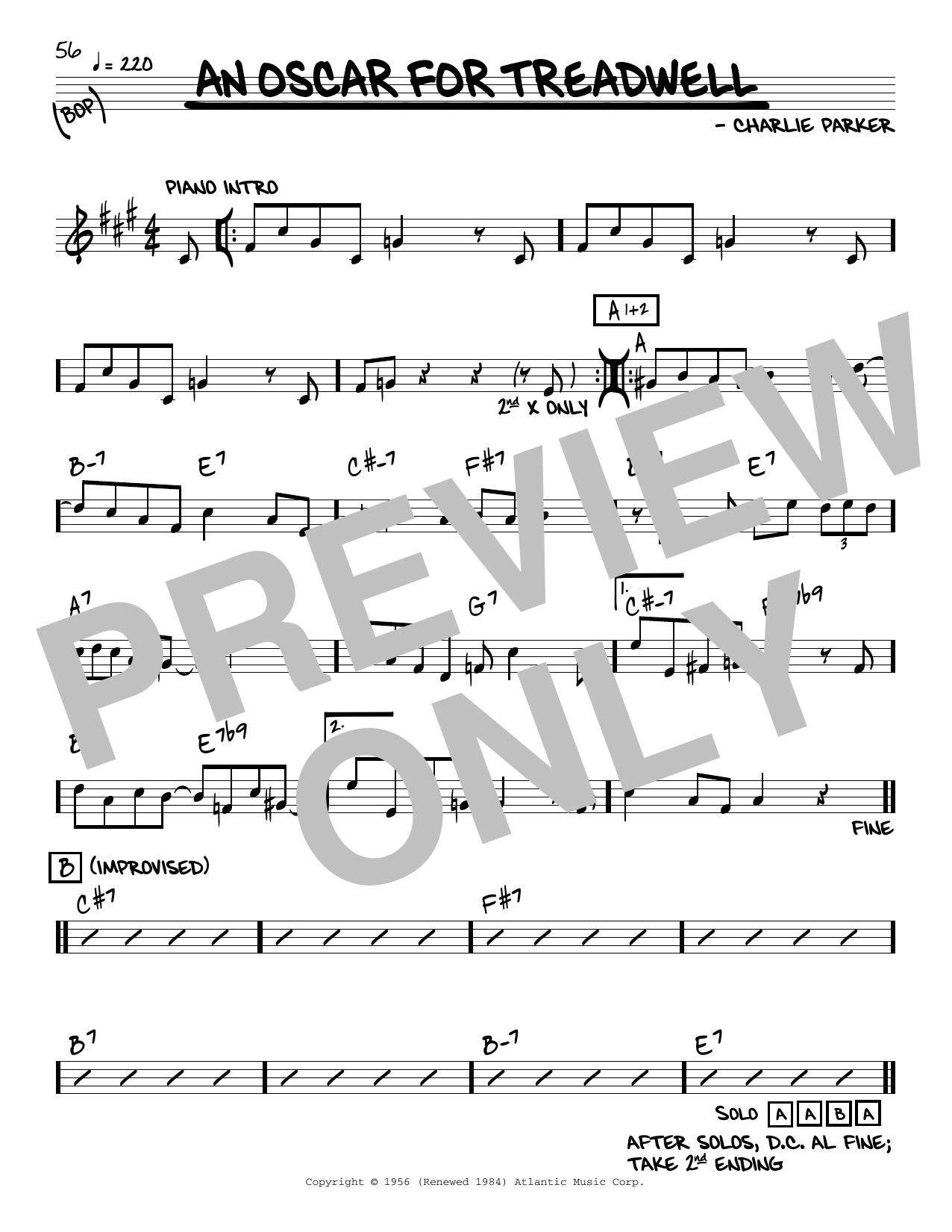 Download Charlie Parker An Oscar For Treadwell Sheet Music