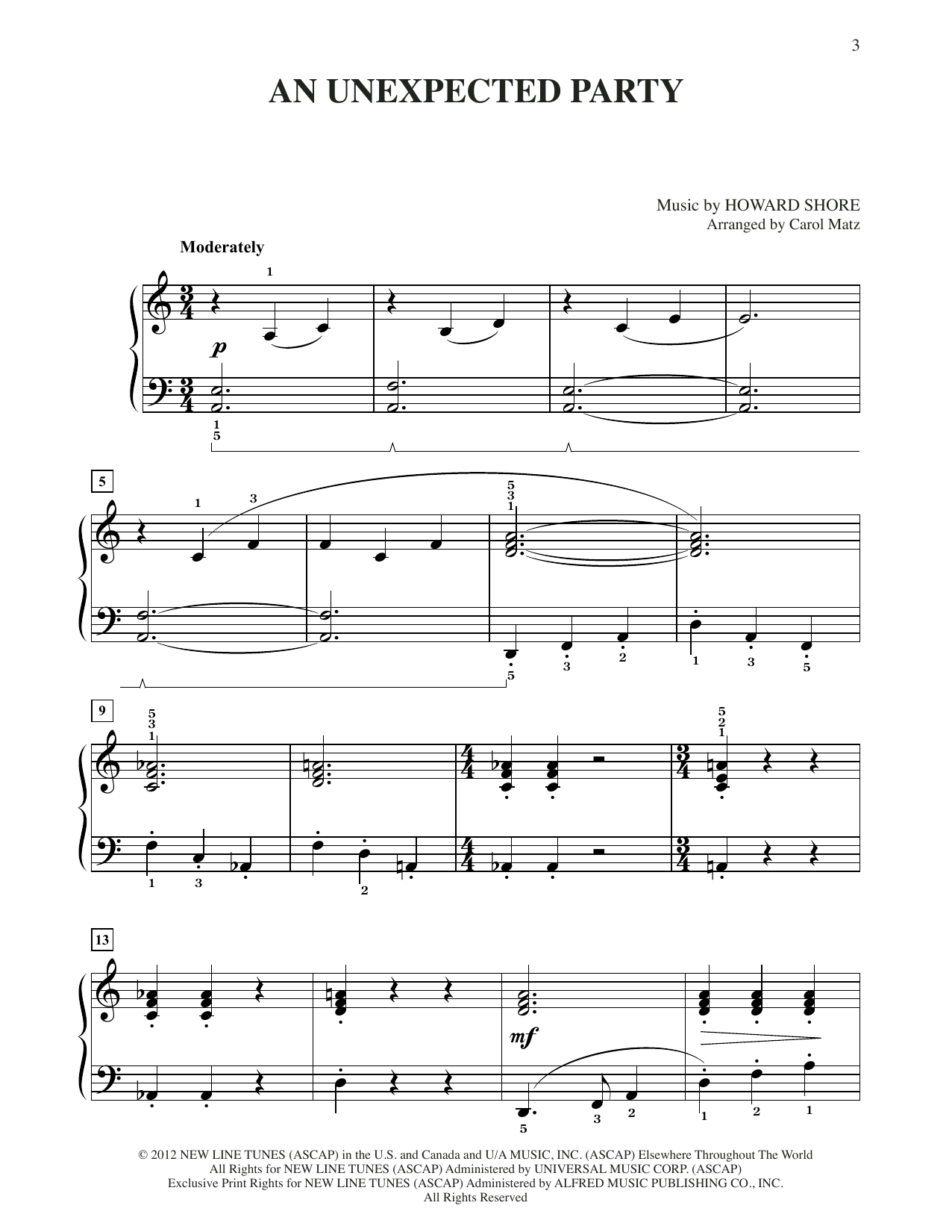 Download Howard Shore An Unexpected Party (from The Hobbit: A Sheet Music