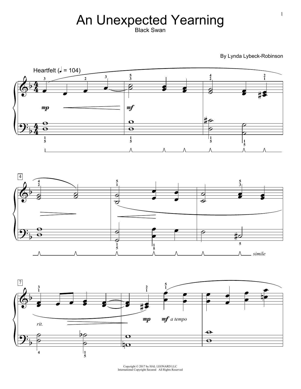 Download Lynda Lybeck-Robinson An Unexpected Yearning Sheet Music