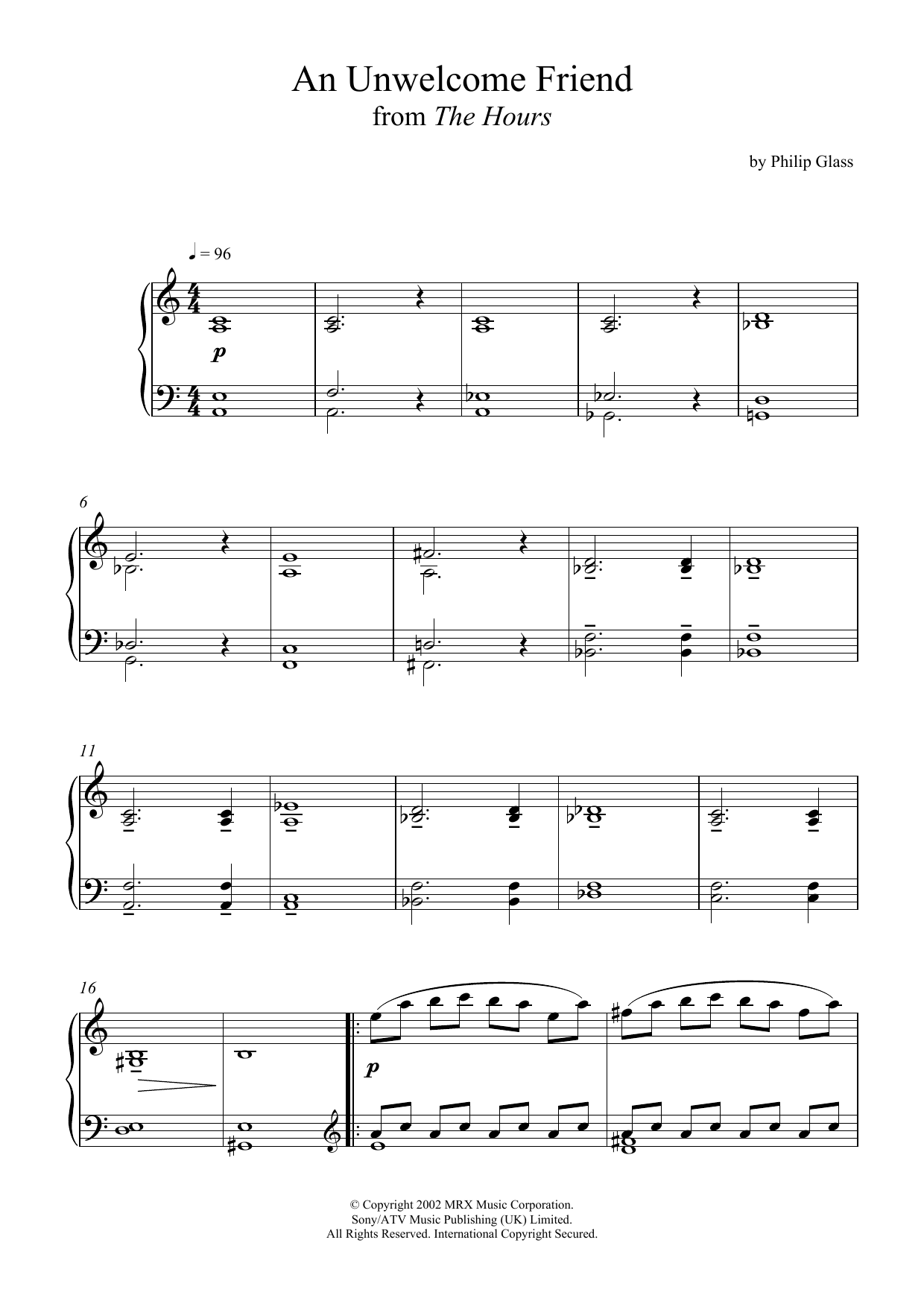 Download Philip Glass An Unwelcome Friend (from 'The Hours') Sheet Music