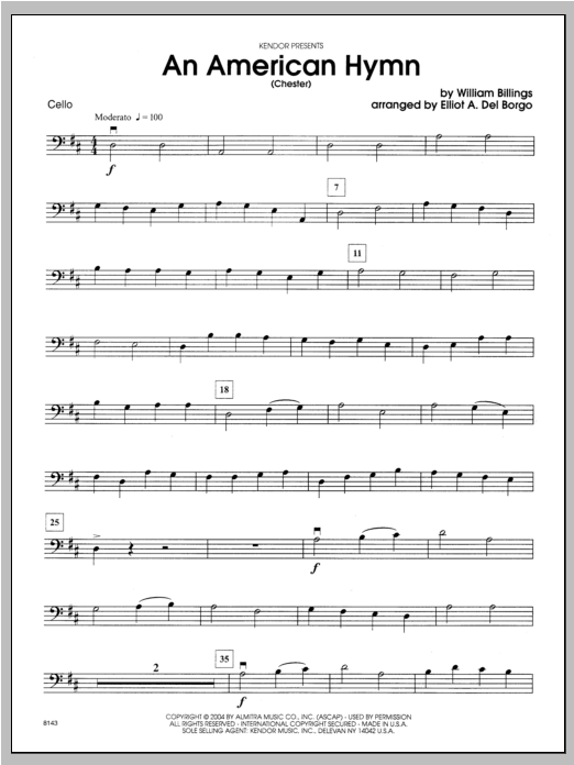 Download Del Borgo An American Hymn (Chester) - Cello Sheet Music