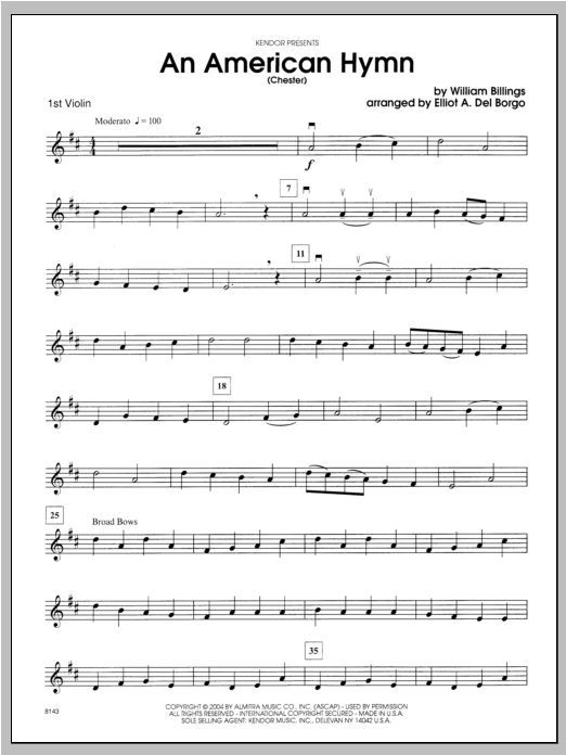 Download Del Borgo An American Hymn (Chester) - Violin 1 Sheet Music