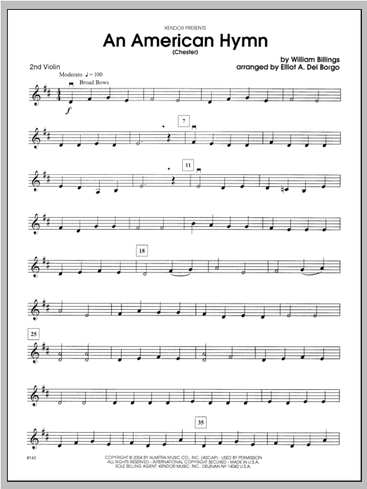 Download Del Borgo An American Hymn (Chester) - Violin 2 Sheet Music