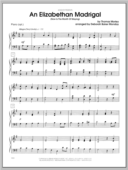 Download Monday An Elizabethan Madrigal (Now Is The Mon Sheet Music