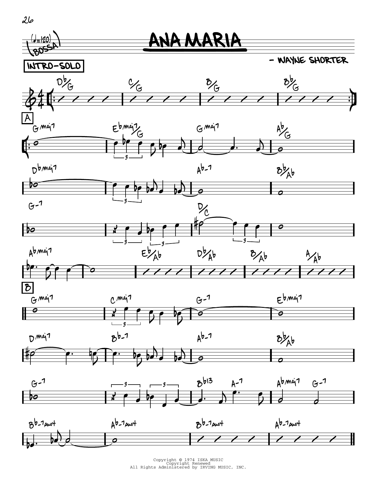 Download Wayne Shorter Ana Maria [Reharmonized version] (arr. Sheet Music