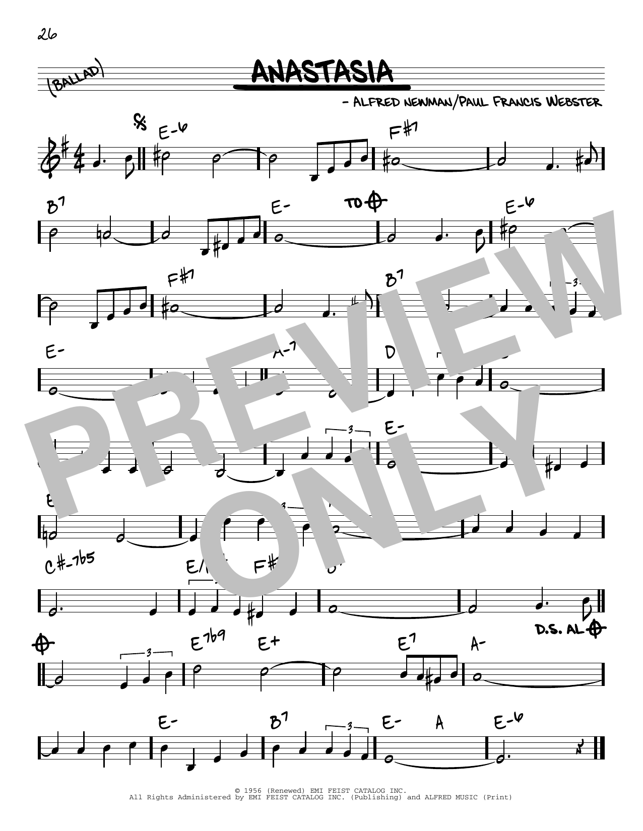 Download Paul Francis Webster and Alfred Newm Anastasia Sheet Music