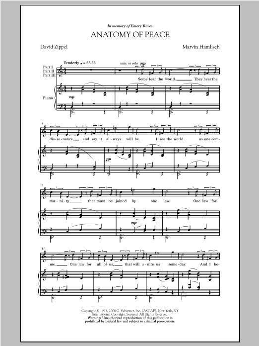 Marvin Hamlisch Anatomy Of Peace sheet music notes printable PDF score