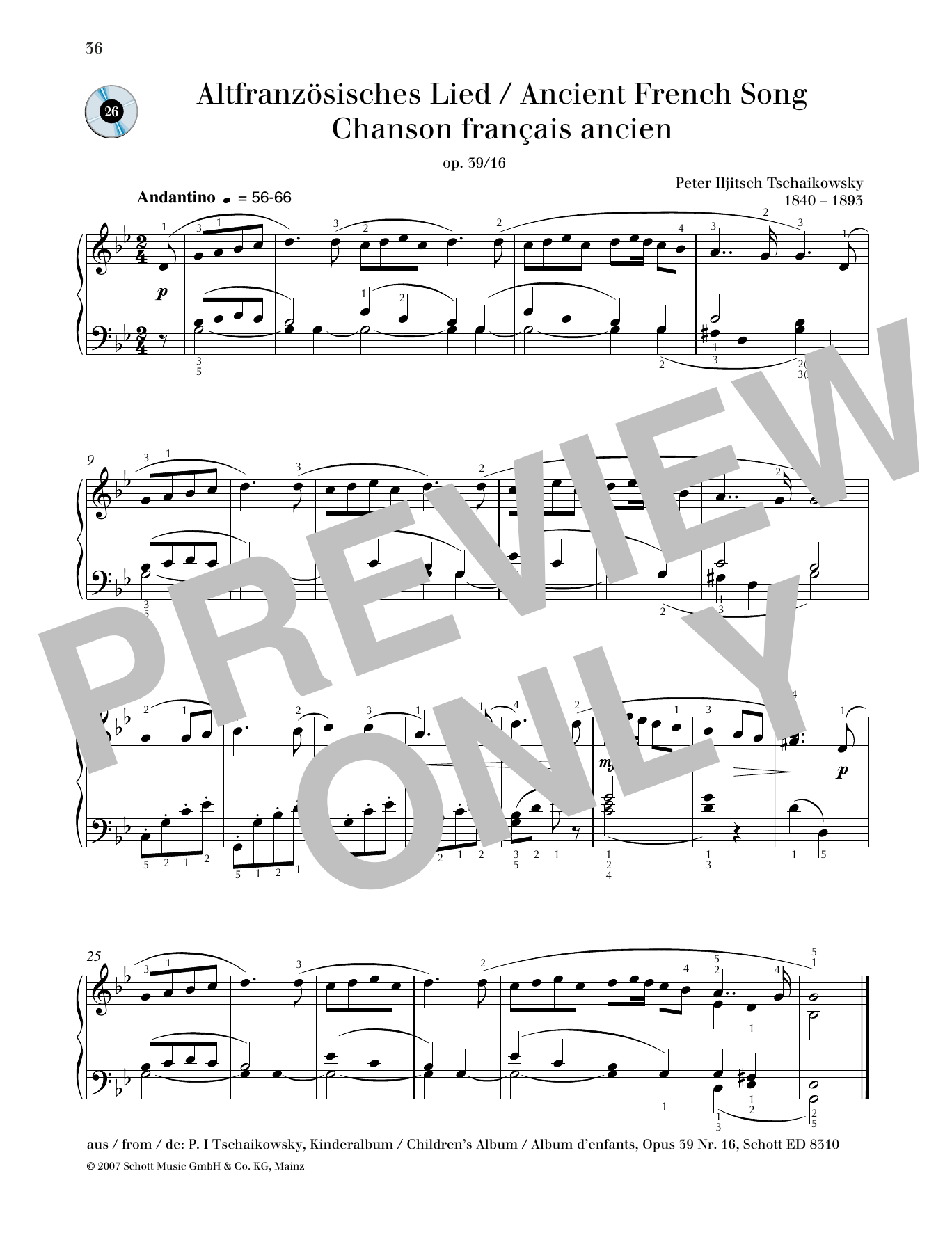 Download Pyotr Il'yich Tchaikovsky Ancient French Song Sheet Music