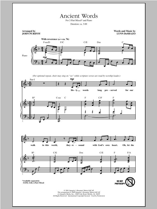 Download John Purifoy Ancient Words Sheet Music