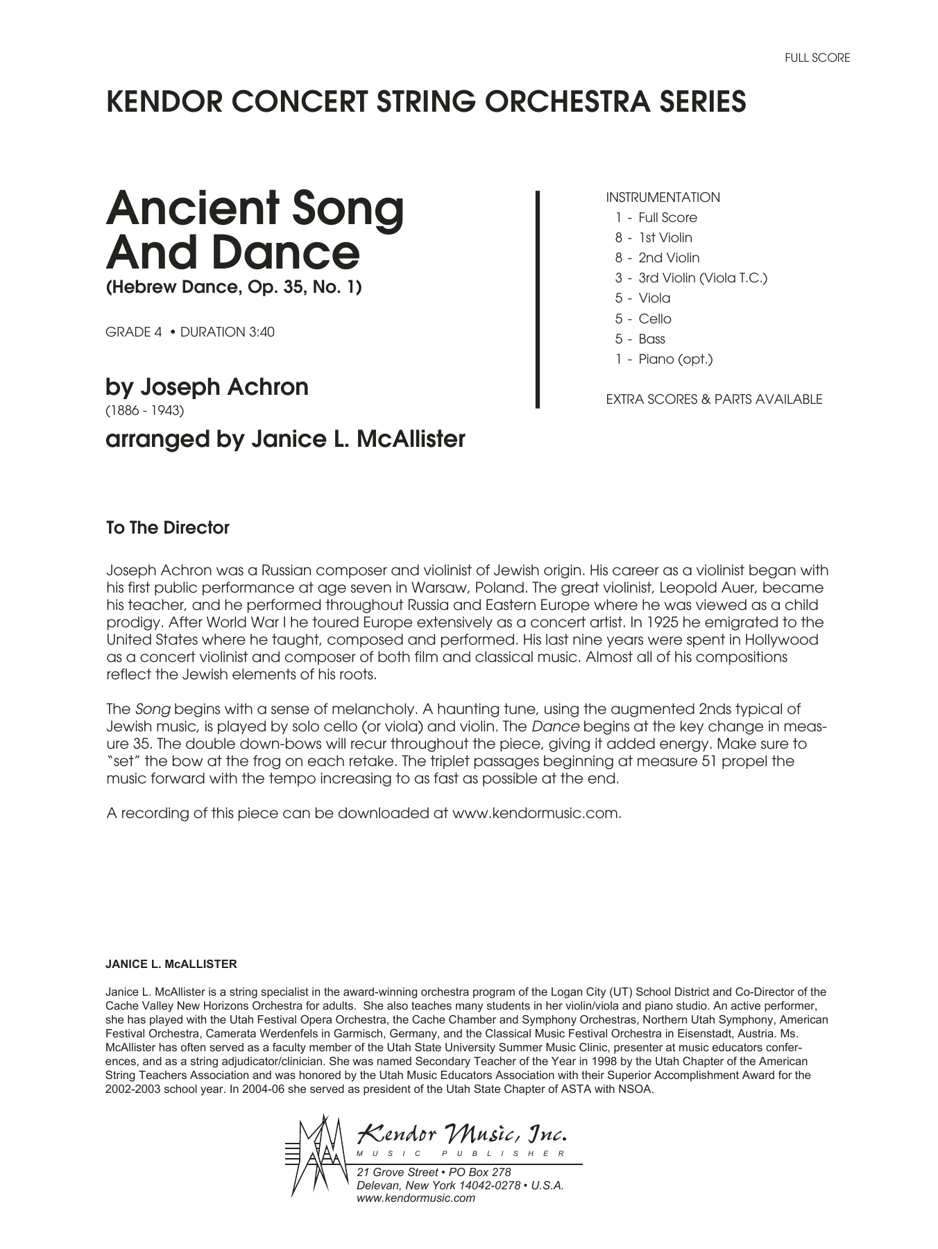 Download Janice McAllister Ancient Song And Dance (Hebrew Dance, O Sheet Music