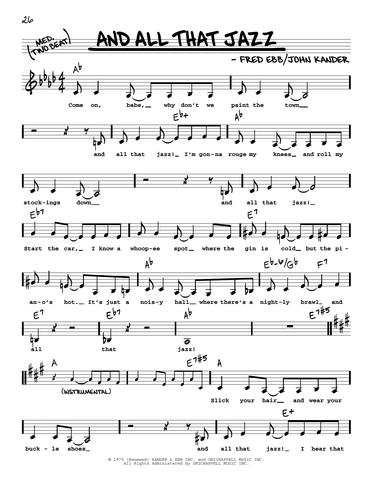 Download Kander & Ebb And All That Jazz (from Chicago) (Low V Sheet Music