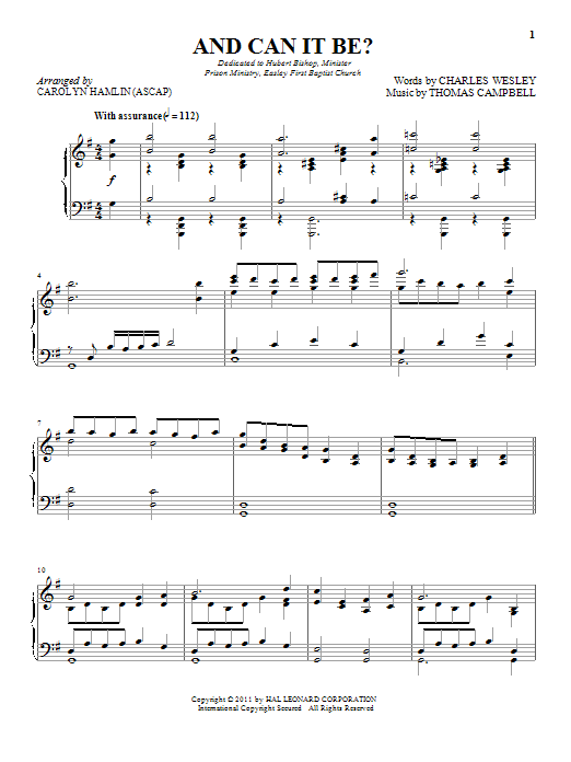 Download Charles Wesley And Can It Be That I Should Gain Sheet Music