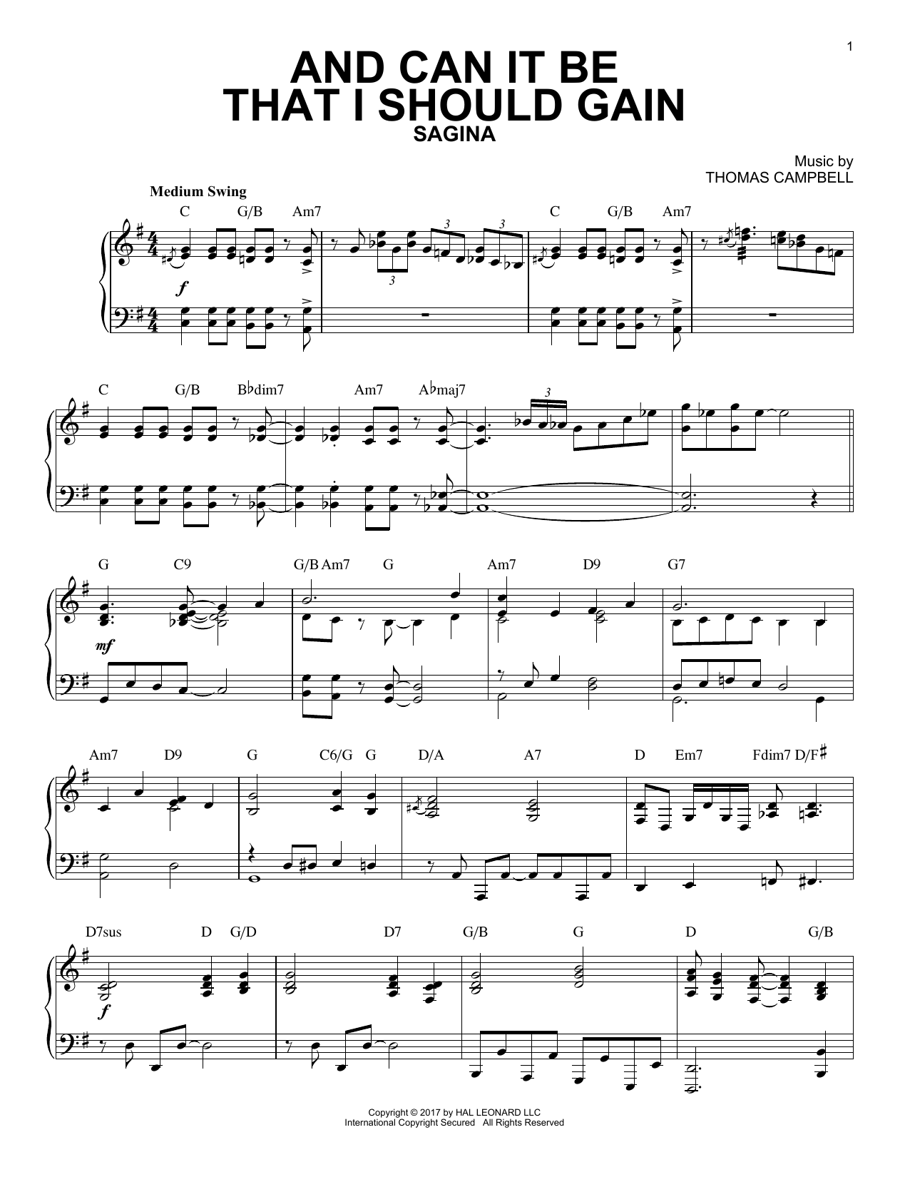 Download Thomas Campbell And Can It Be That I Should Gain [Jazz Sheet Music