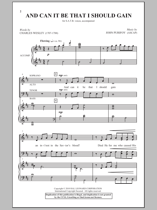 Download John Purifoy And Can It Be That I Should Gain Sheet Music