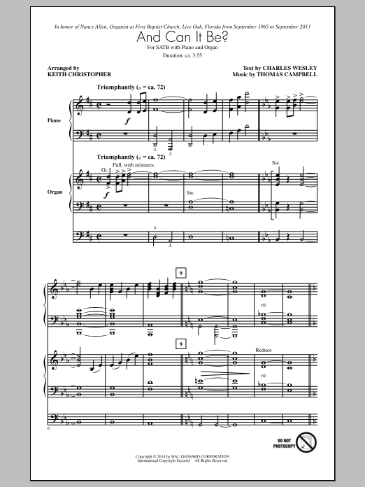 Download Keith Christopher And Can It Be? Sheet Music