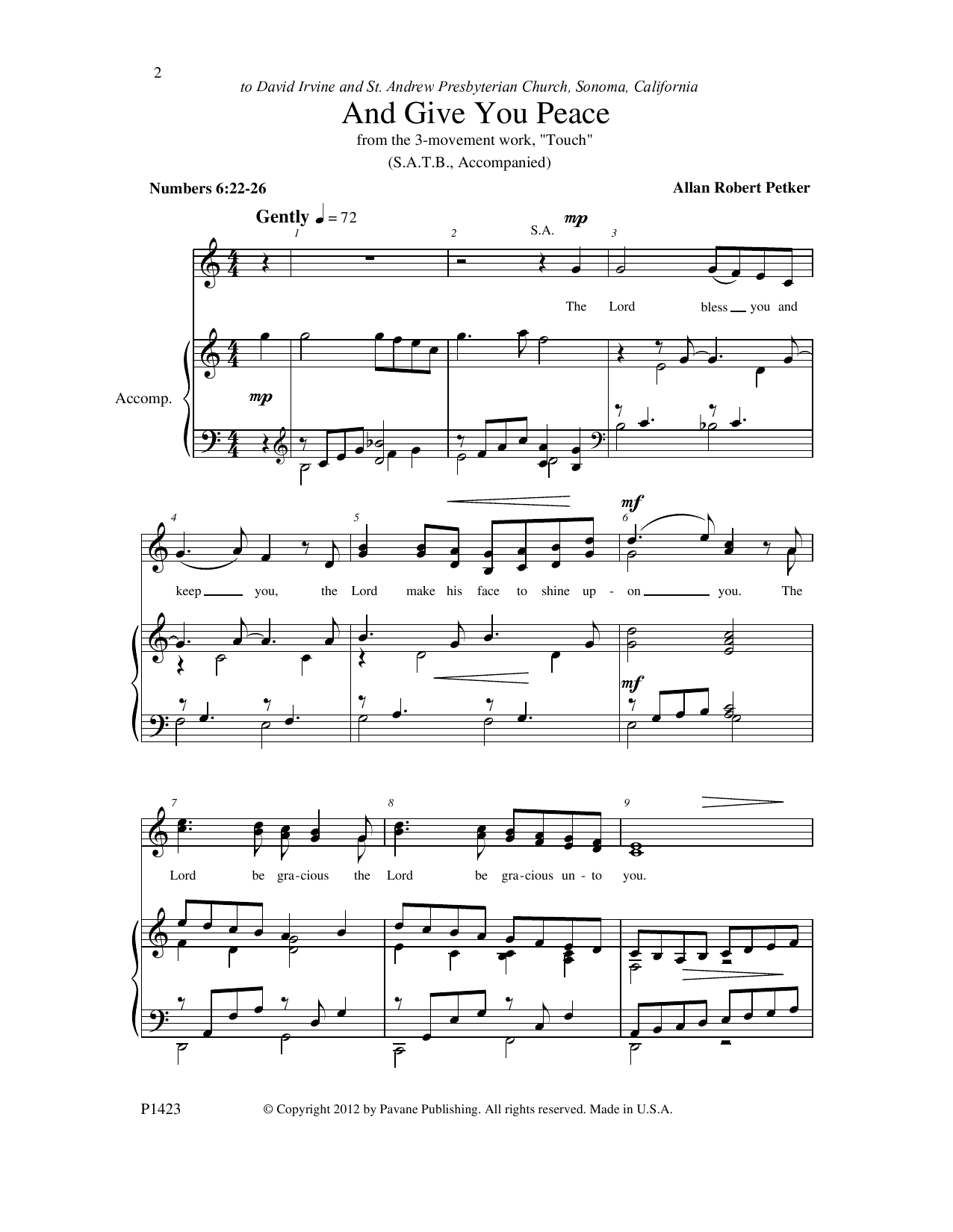 Download Allan Robert Petker And Give You Peace Sheet Music