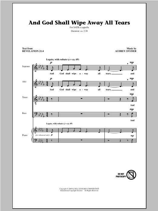 Download Audrey Snyder And God Shall Wipe Away All Tears Sheet Music