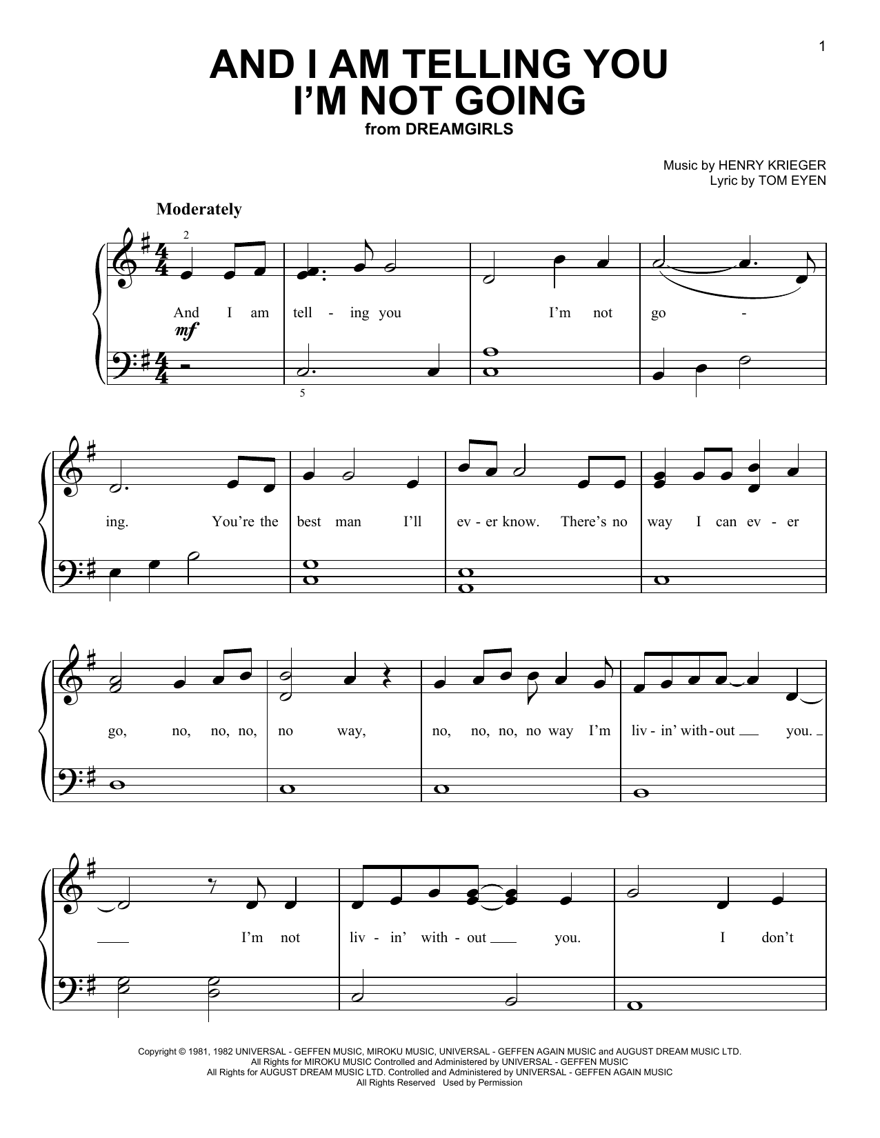 Download Henry Krieger and Tom Eyen And I Am Telling You I'm Not Going (fro Sheet Music