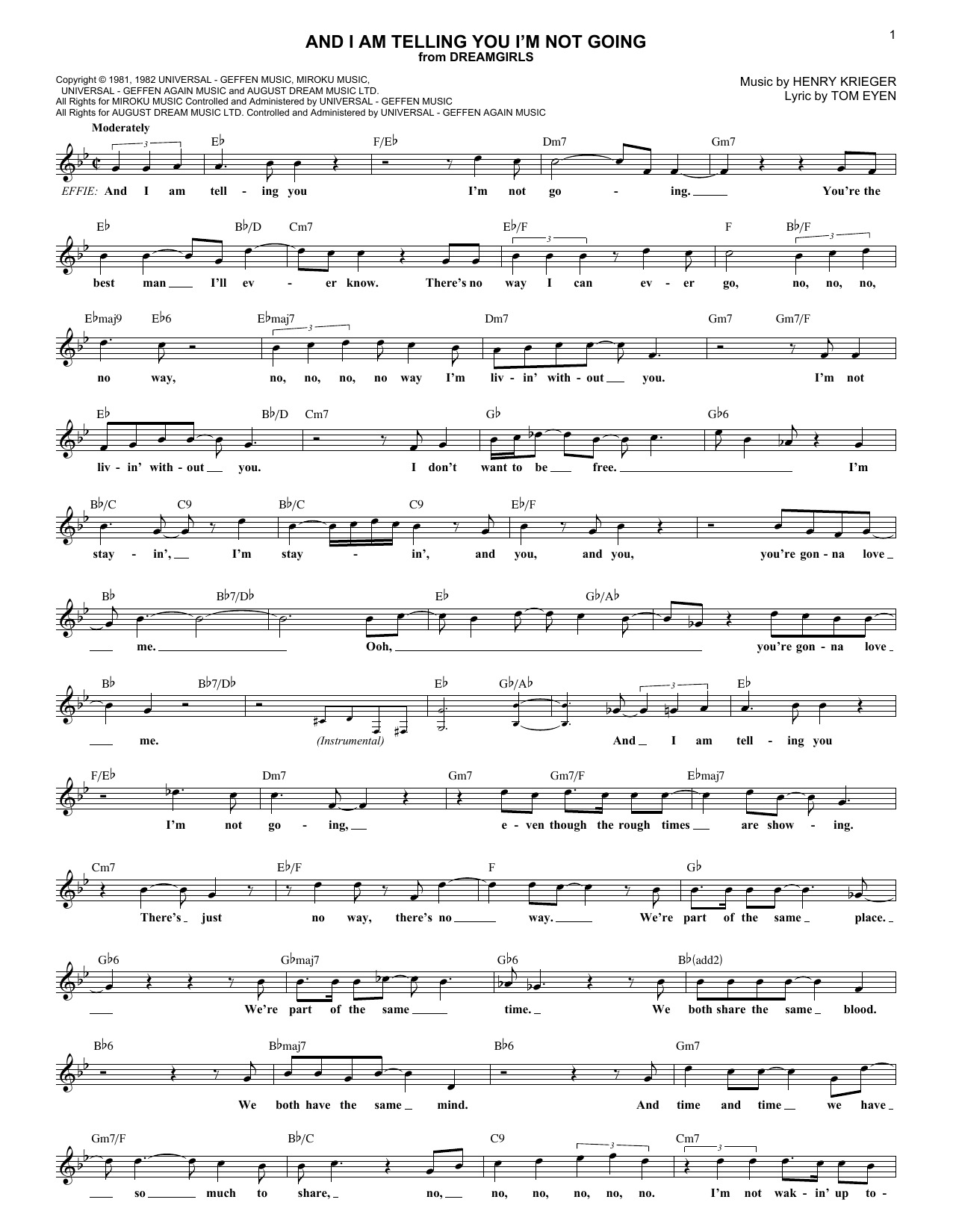 Download Jennifer Holliday And I Am Telling You I'm Not Going Sheet Music
