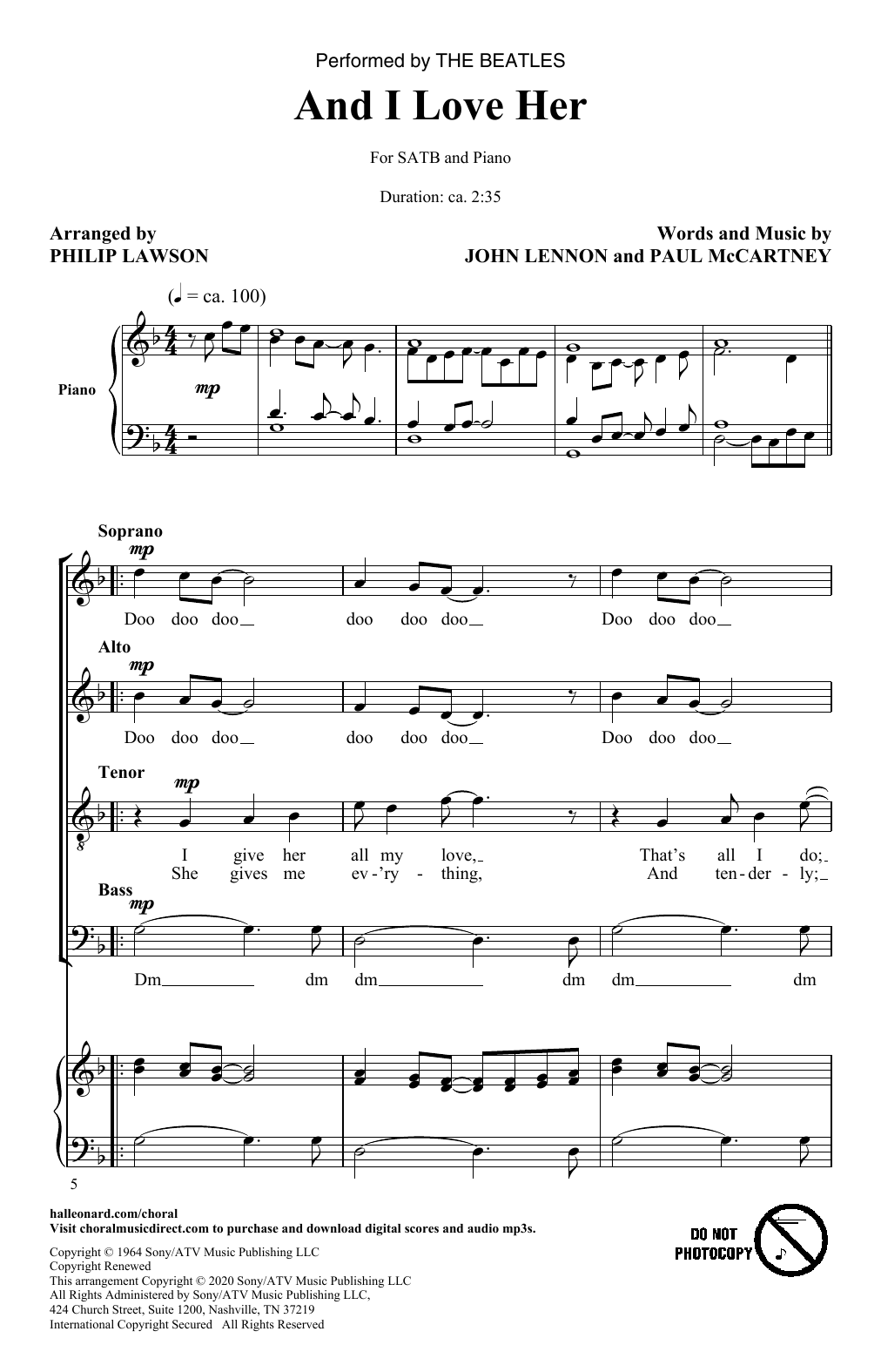 Download The Beatles And I Love Her (arr. Philip Lawson) Sheet Music