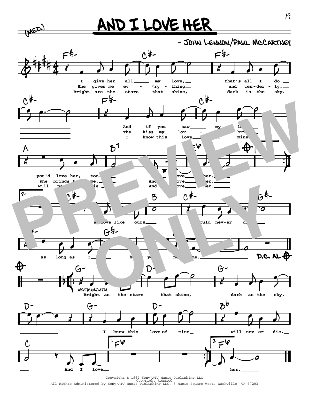 Download The Beatles And I Love Her (High Voice) Sheet Music