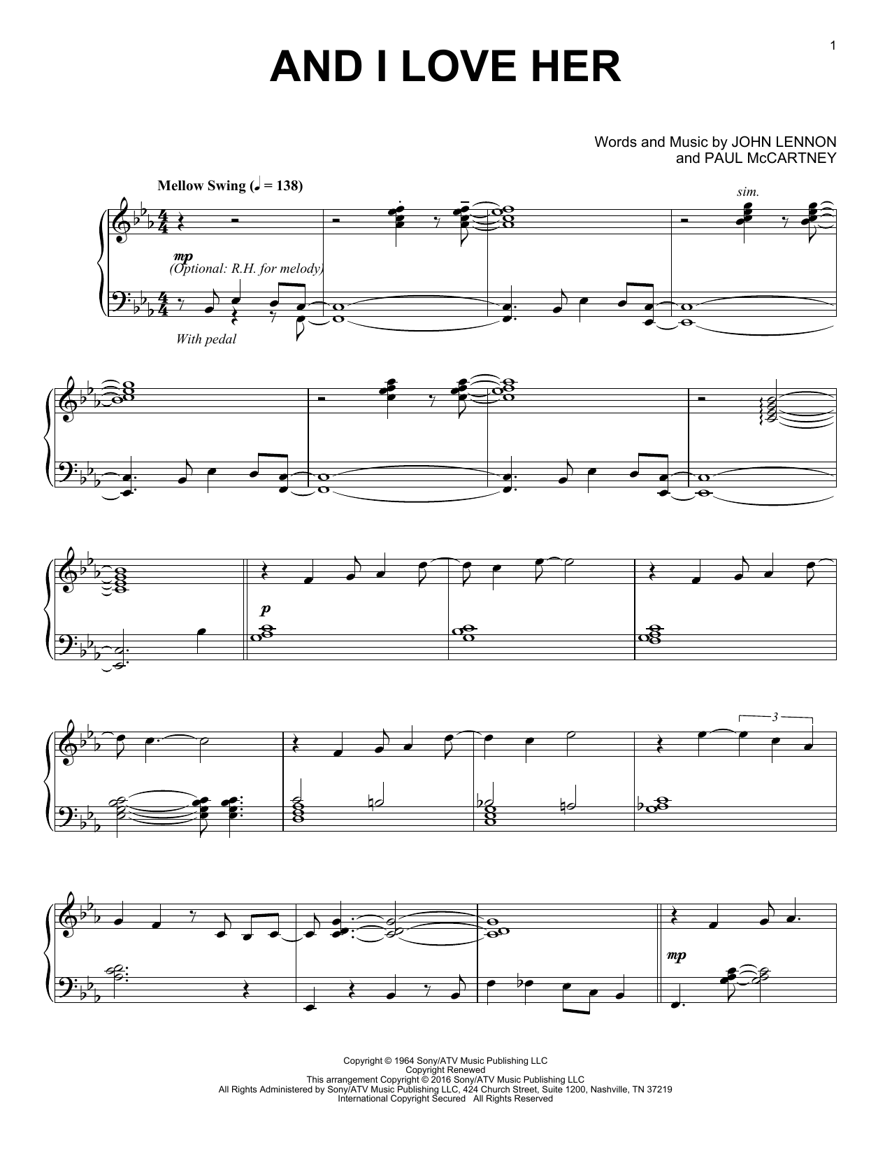 Download The Beatles And I Love Her [Jazz version] Sheet Music