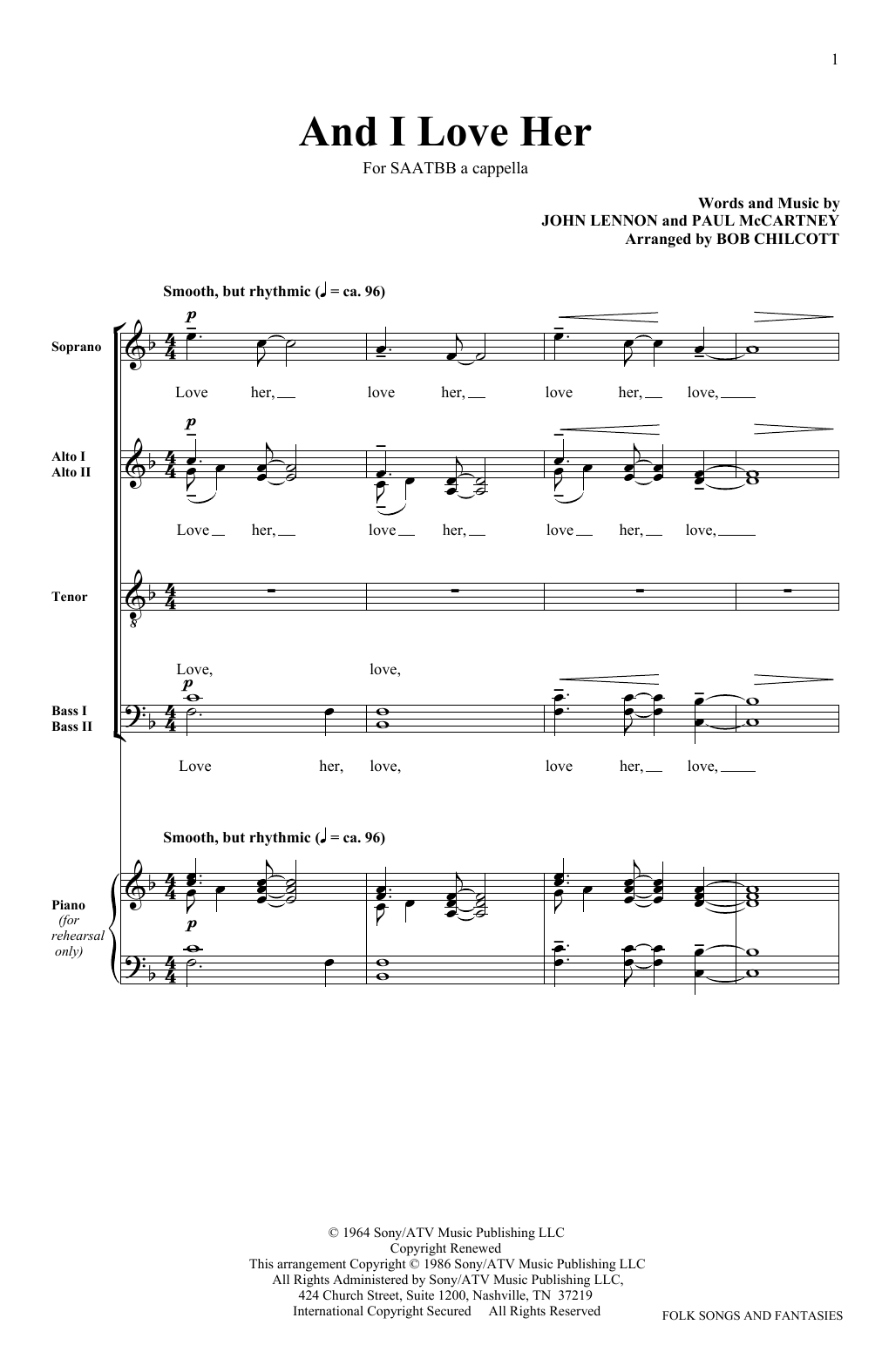 Download The King's Singers And I Love Her Sheet Music