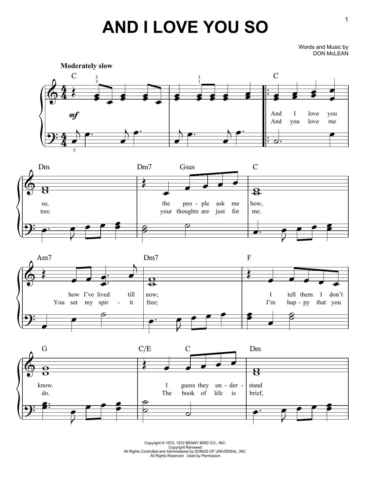 Download Don McLean And I Love You So Sheet Music