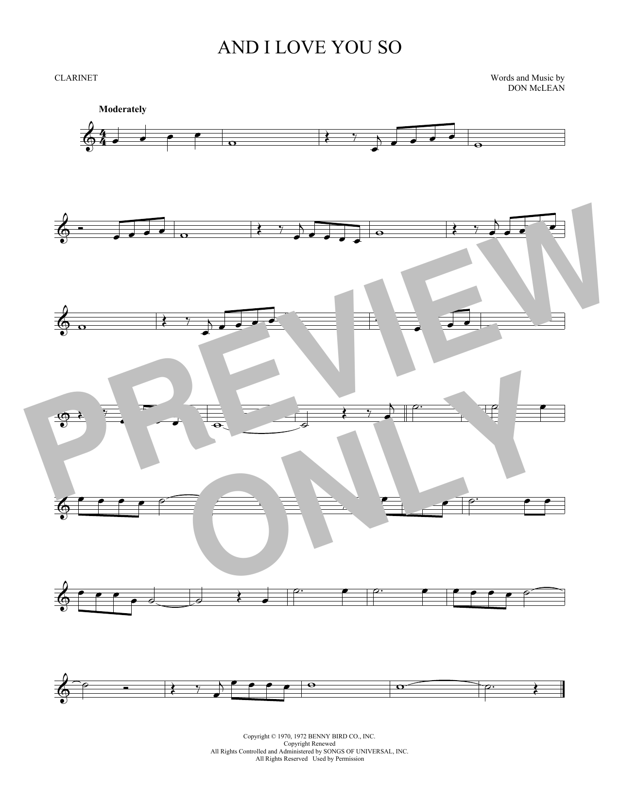 Download Don McLean And I Love You So Sheet Music
