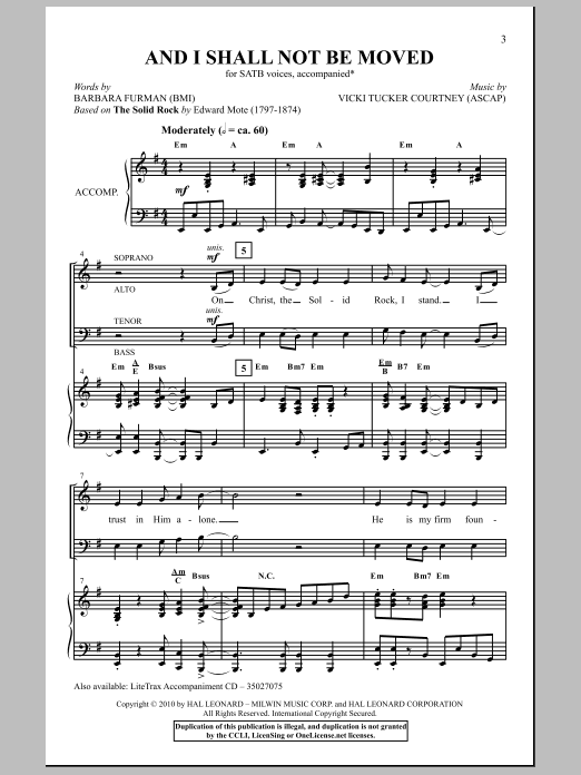 Download Vicki Tucker Courtney And I Shall Not Be Moved Sheet Music