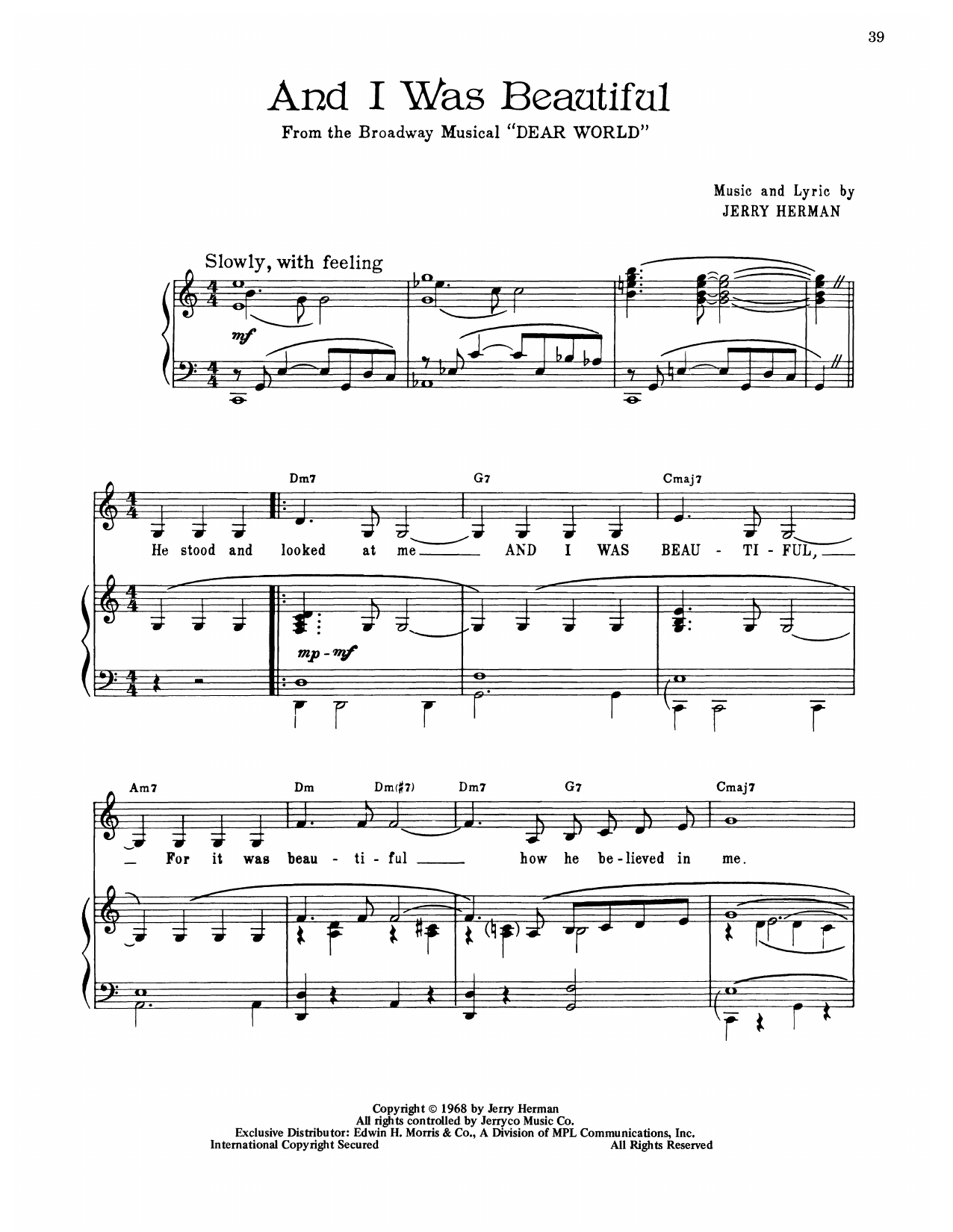 Jerry Herman And I Was Beautiful (from Dear World) sheet music notes printable PDF score