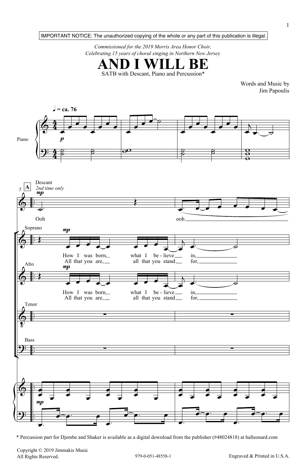 Download Jim Papoulis And I Will Be Sheet Music