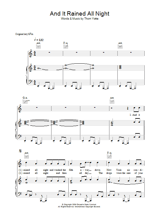 Download Thom Yorke And It Rained All Night Sheet Music