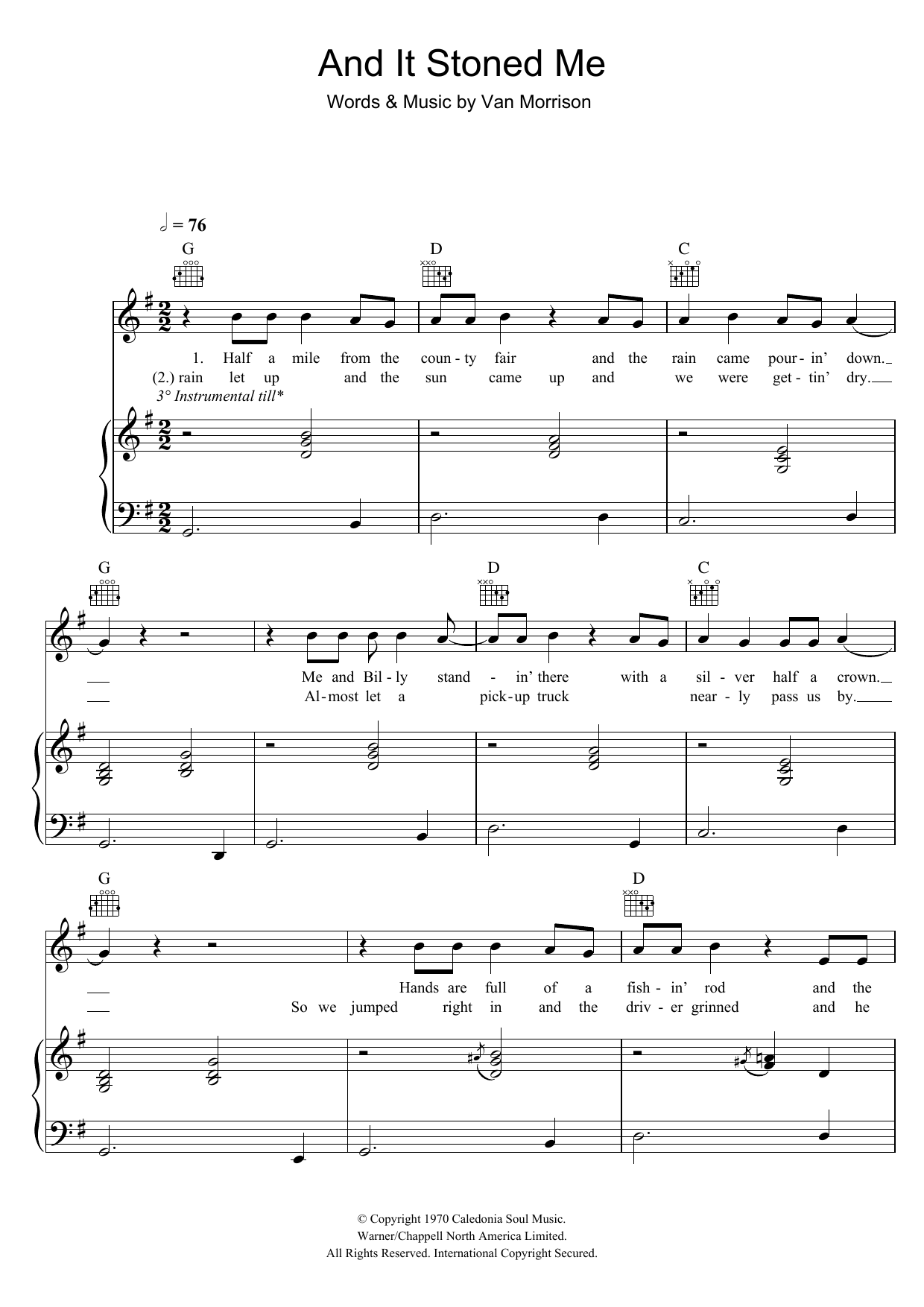 Download Van Morrison And It Stoned Me Sheet Music
