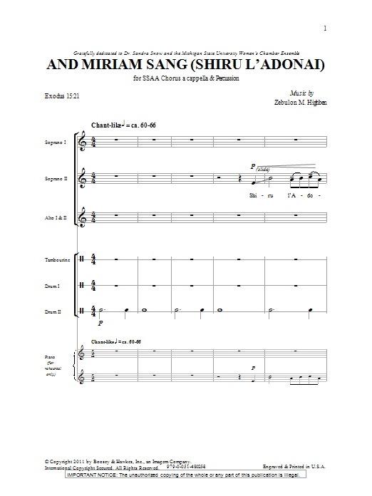 Download Zebulon M. Highben And Miriam Sang (Shiru L'Adonai) Sheet Music