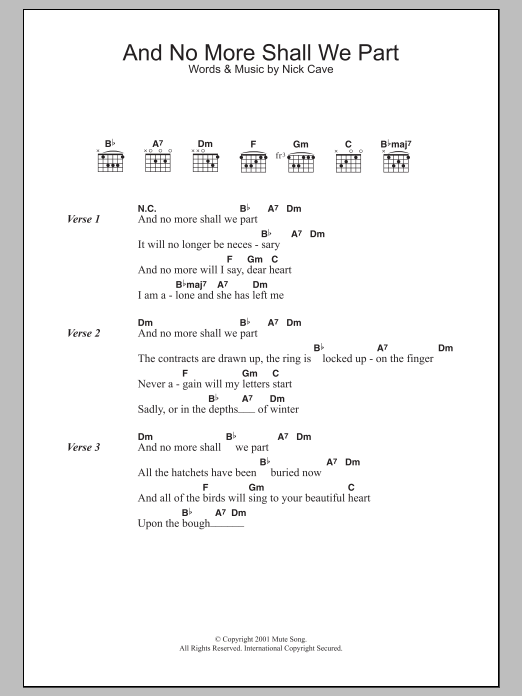 Download Nick Cave And No More Shall We Part Sheet Music