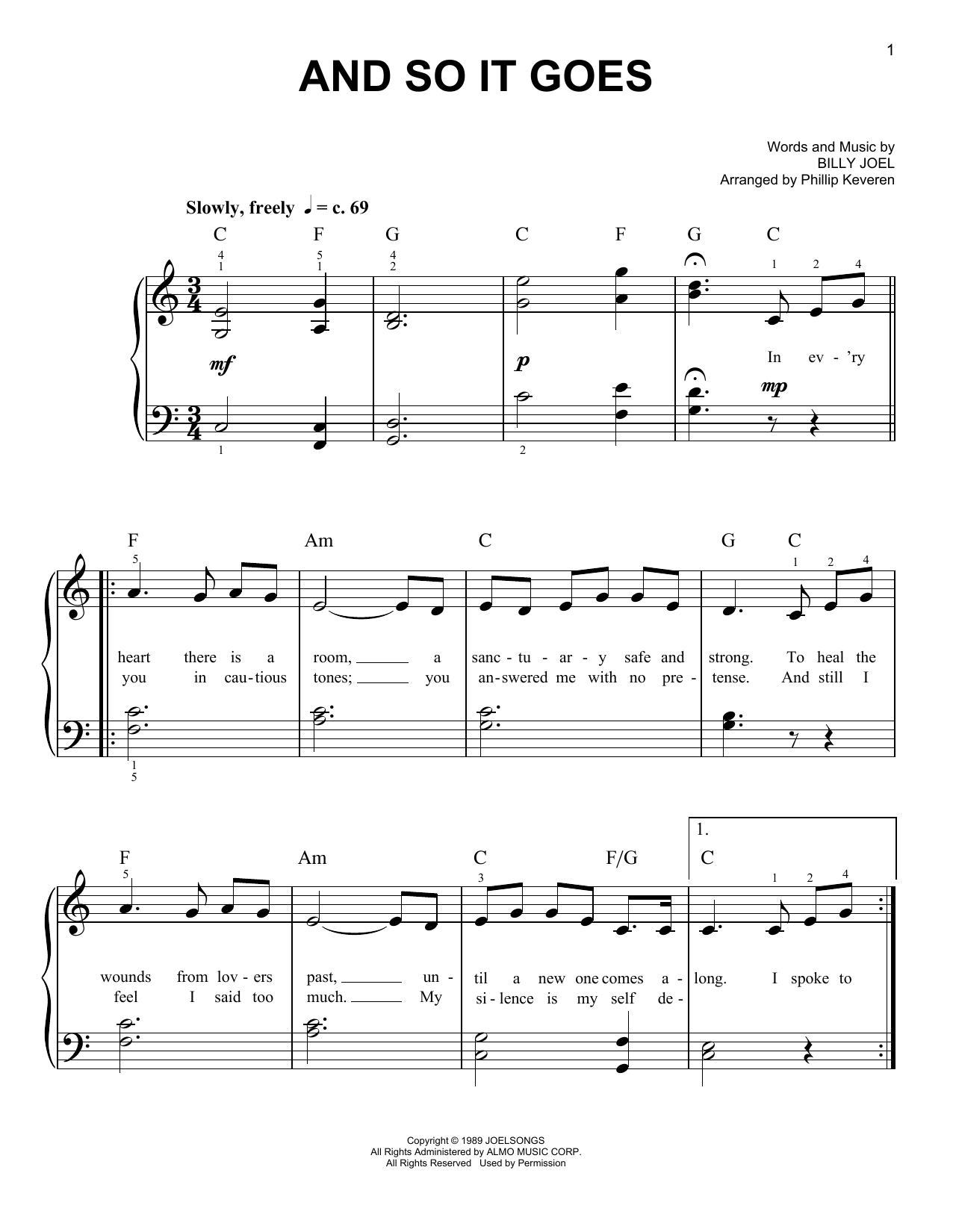 Download Billy Joel And So It Goes (arr. Phillip Keveren) Sheet Music