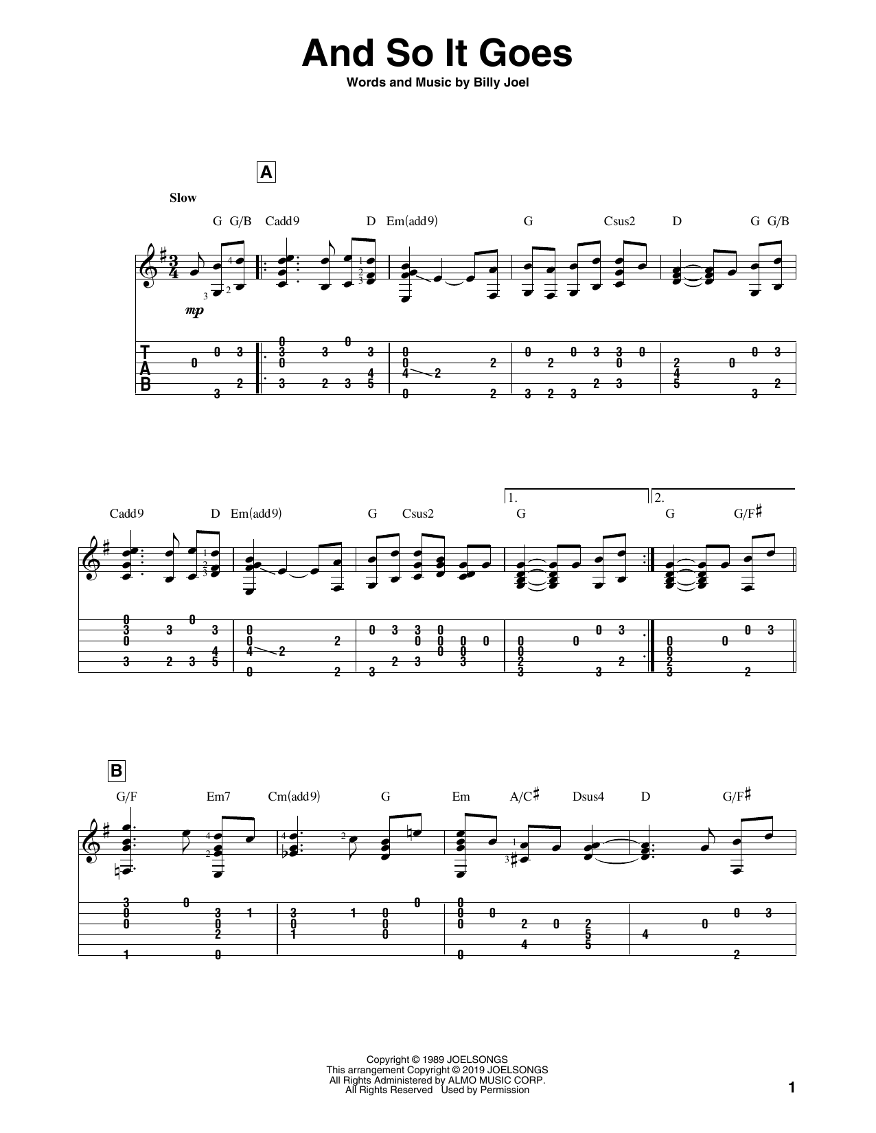 Download Billy Joel And So It Goes Sheet Music