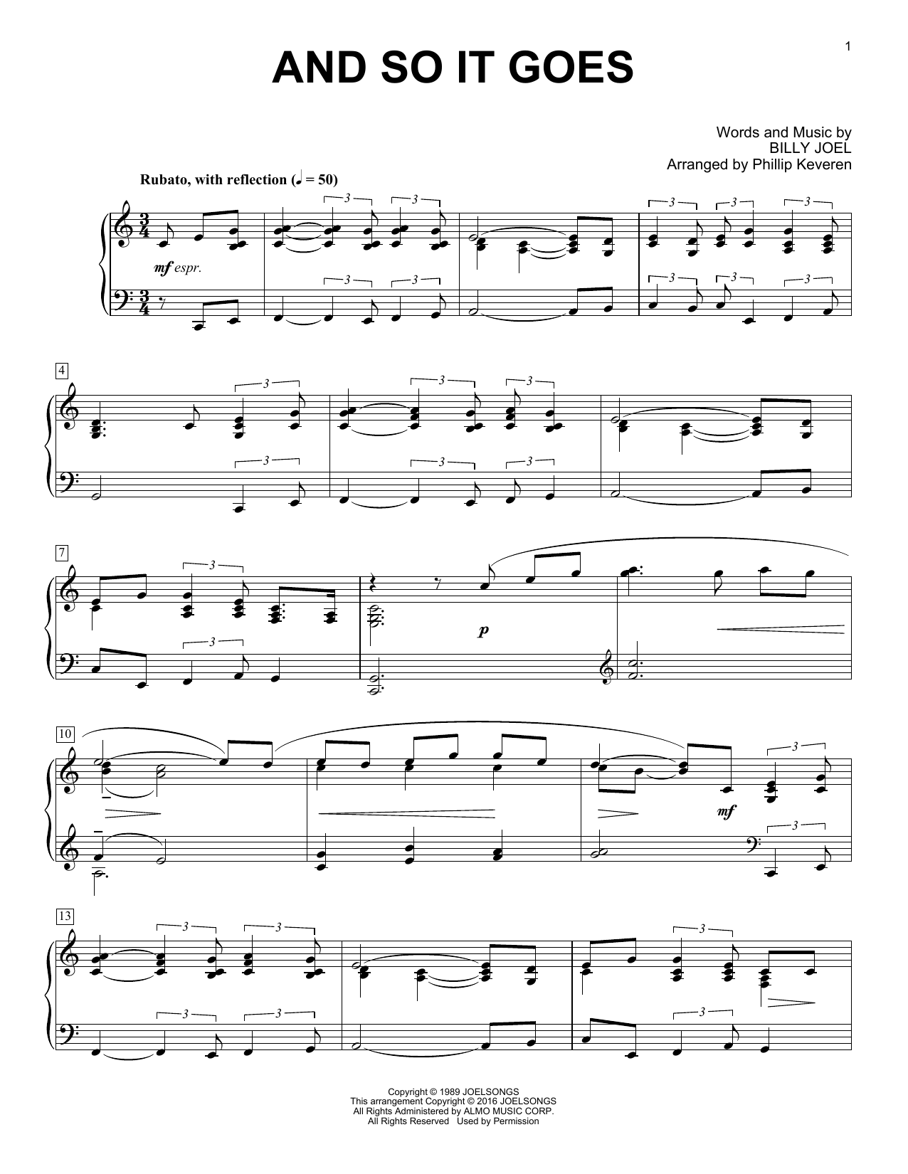 Download Billy Joel And So It Goes [Classical version] (arr Sheet Music