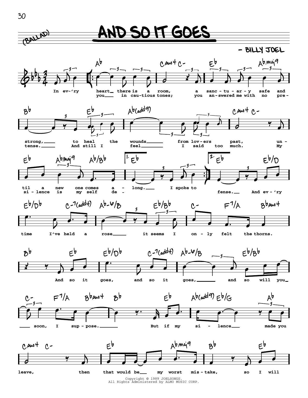 Download Billy Joel And So It Goes (High Voice) Sheet Music