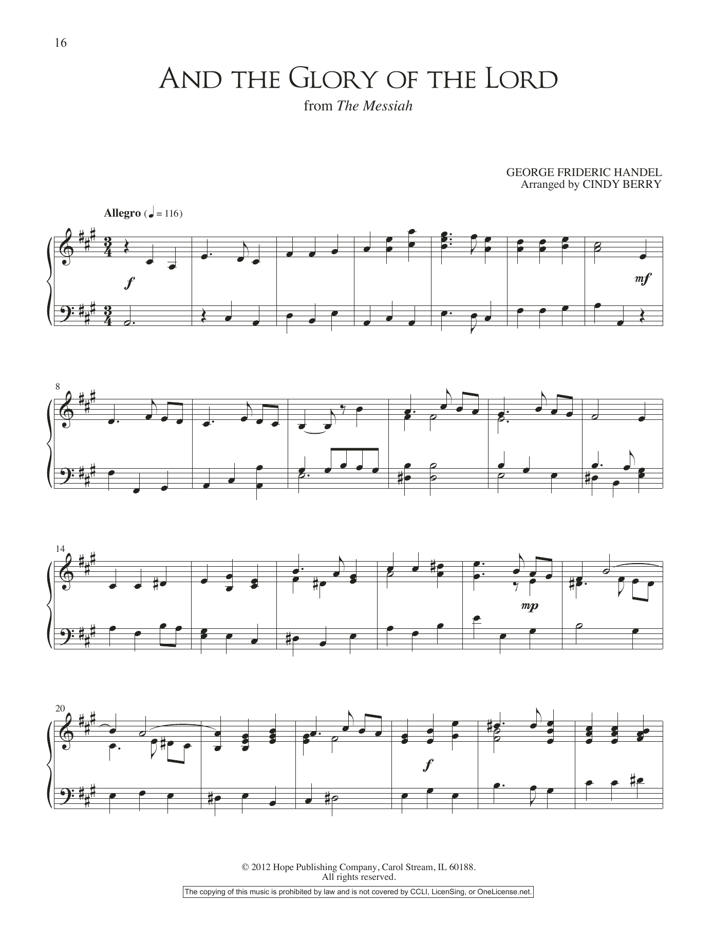 Download Cindy Berry And the Glory of the Lord Sheet Music