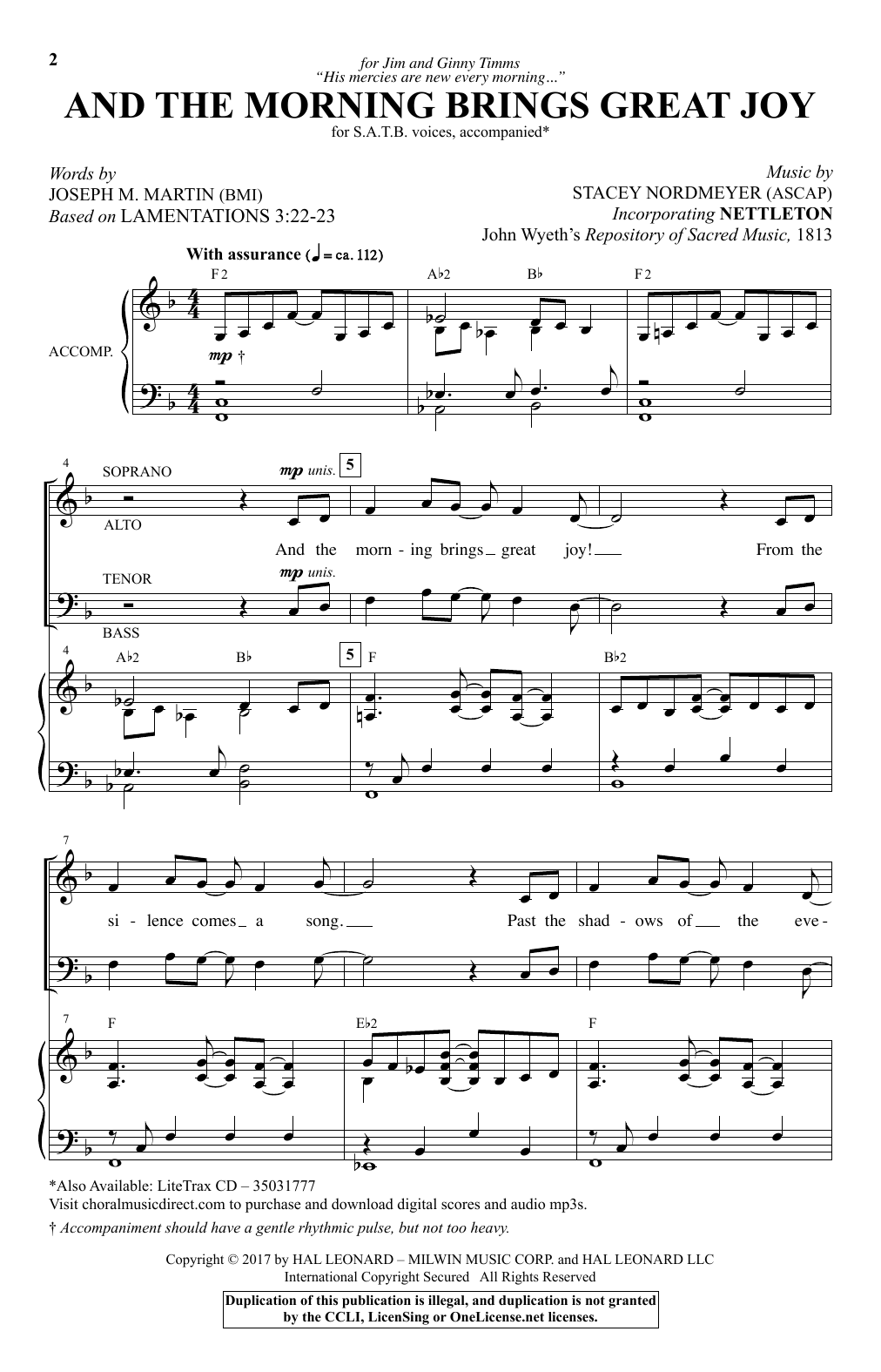 Download Stacey Nordmeyer And The Morning Brings Great Joy Sheet Music