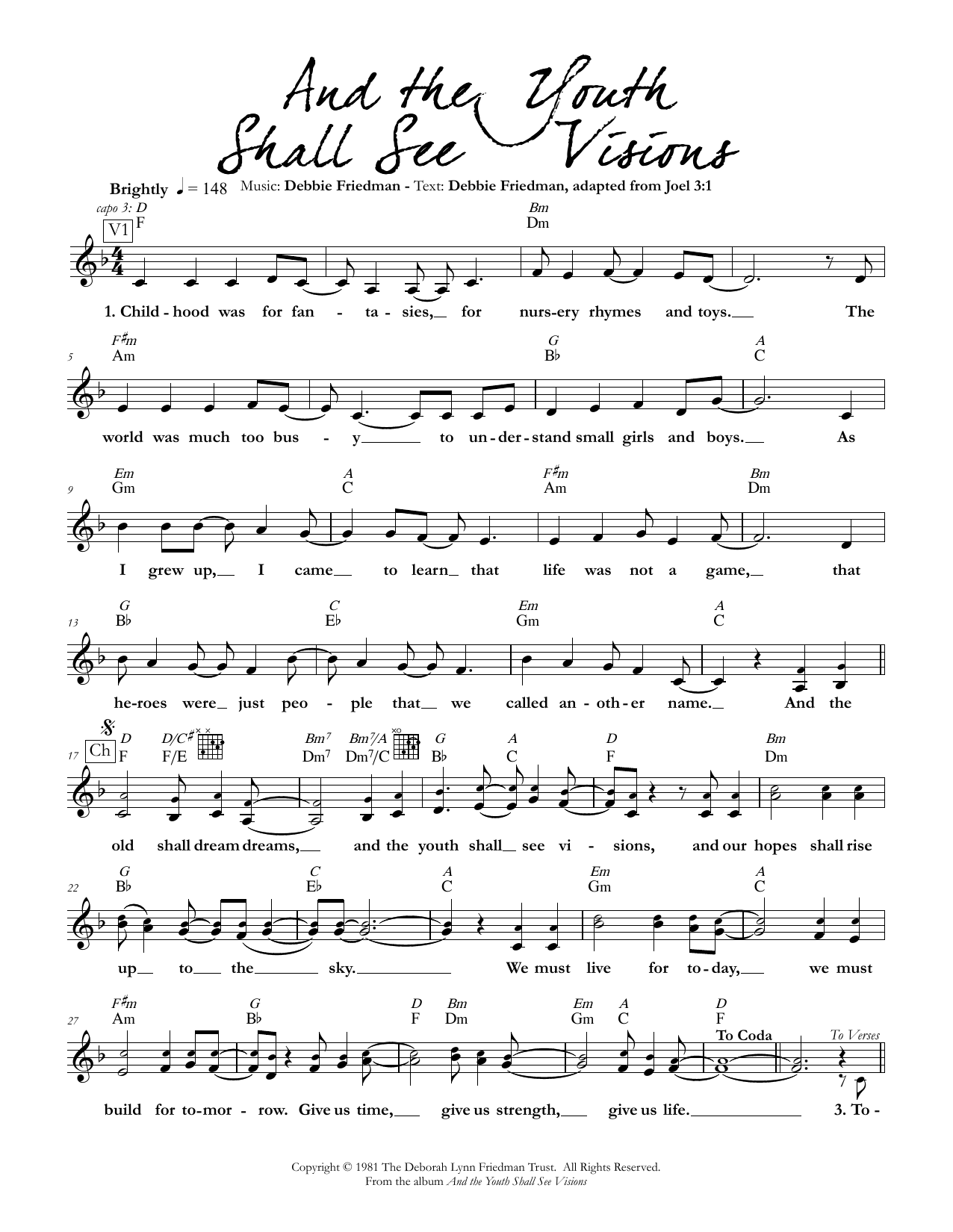 Download Debbie Friedman And the Youth Shall See Visions Sheet Music