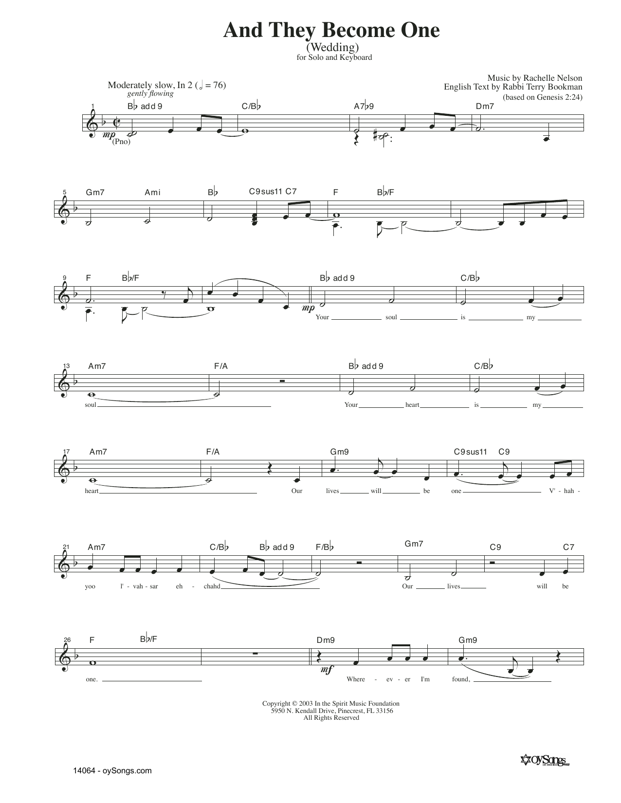 Download Rachelle Nelson And They Become One Sheet Music