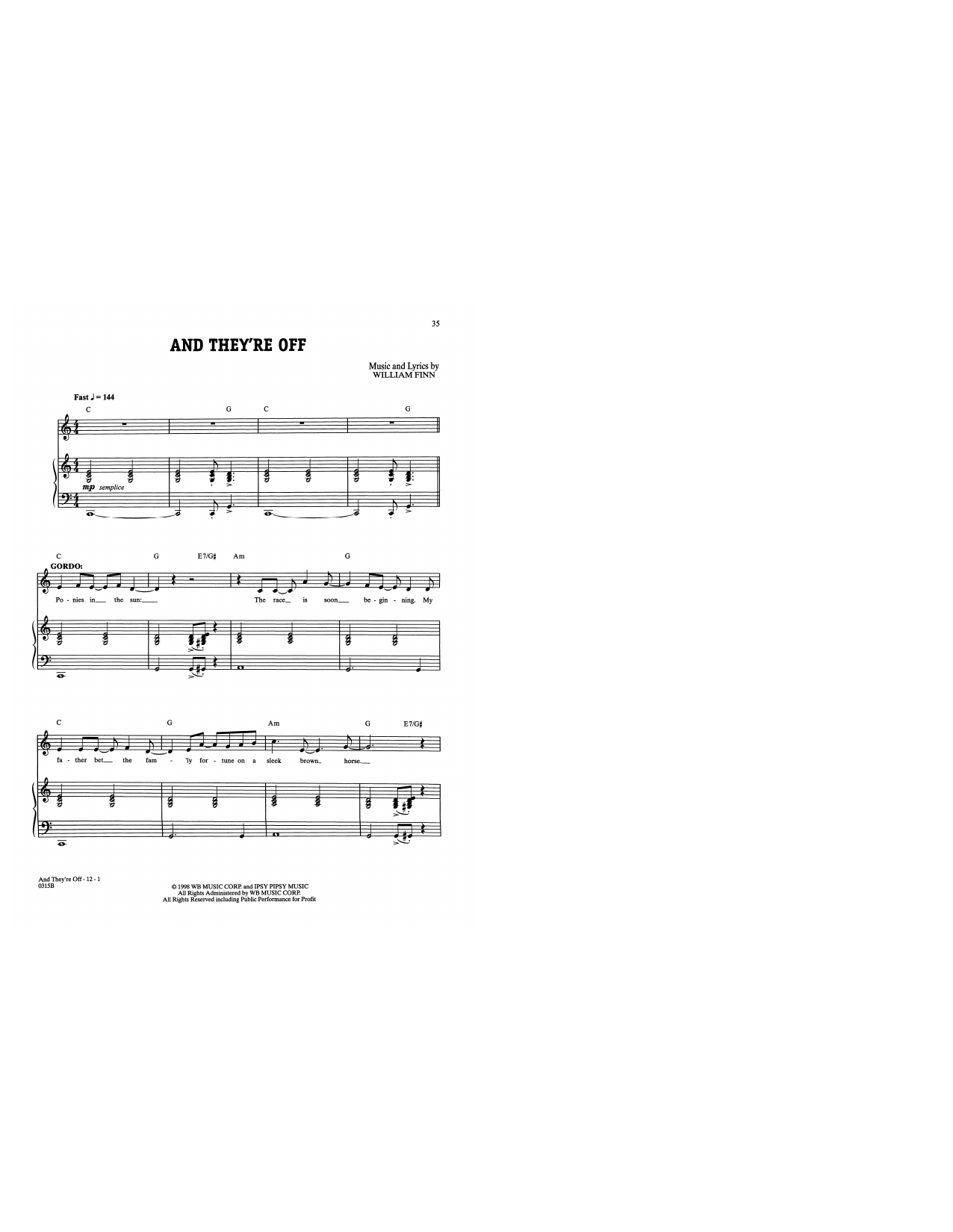 Download William Finn And They're Off (from A New Brain) Sheet Music