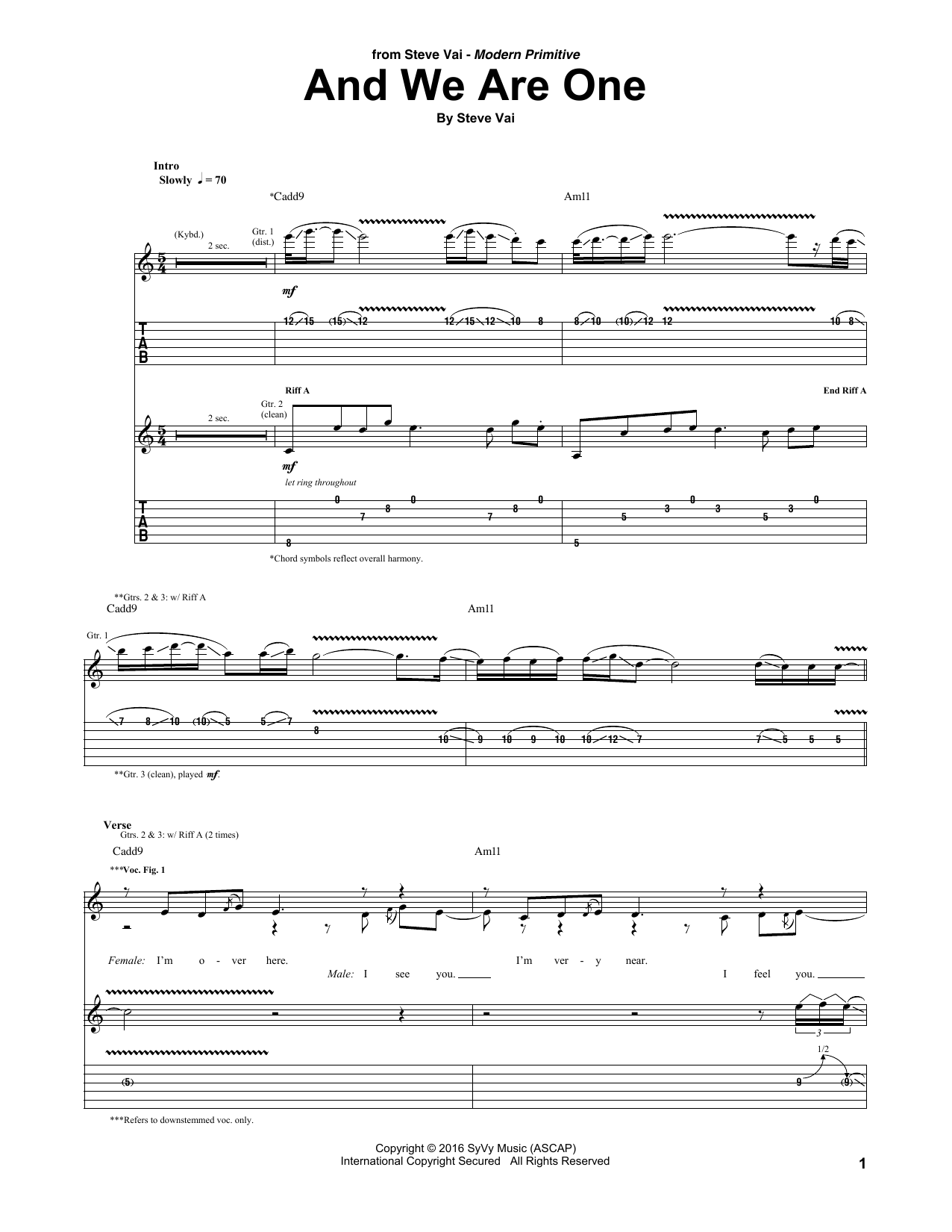 Download Steve Vai And We Are One Sheet Music