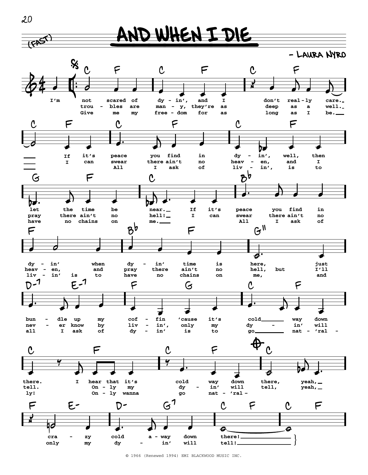 Blood, Sweat & Tears And When I Die (Low Voice) sheet music notes printable PDF score